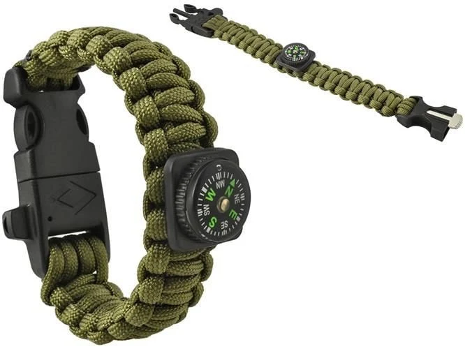 5-in-1 Survival-Armband mit Feuerstarter und Kompass - grün