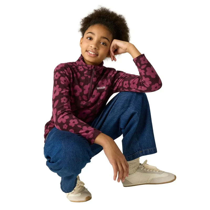 Regatta Kids' Hot Shot II Half Zip Fleece - Fig/Violet Floral