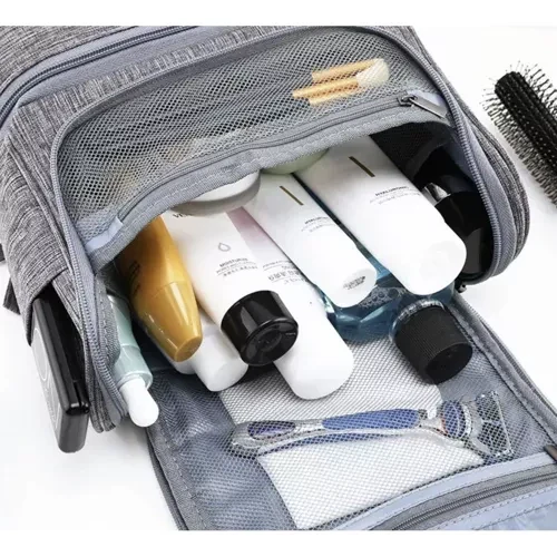 Hängende Kosmetiktasche mit 11 Fächern, wasserdicht, grau