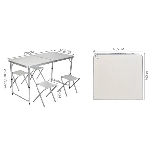 4er Camping-Set mit Höhenverstellbarem Tisch und Stühlen