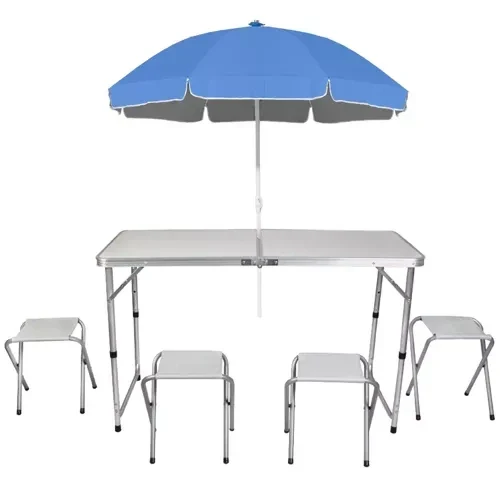 4er Camping-Set mit Höhenverstellbarem Tisch und Stühlen