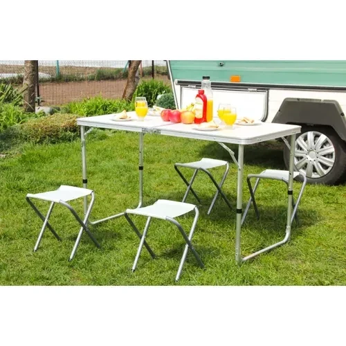 4er Camping-Set mit Höhenverstellbarem Tisch und Stühlen