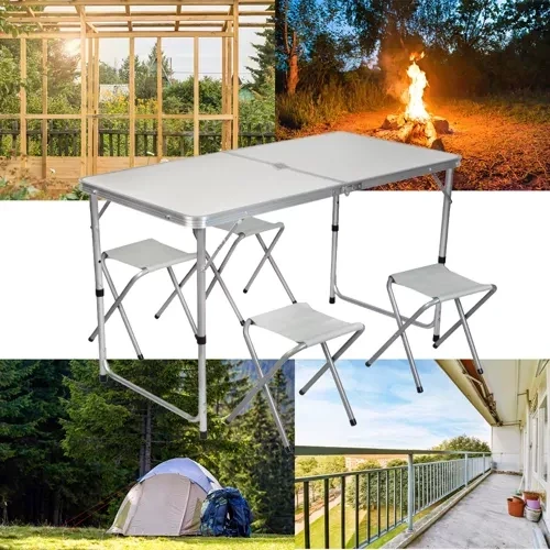 4er Camping-Set mit Höhenverstellbarem Tisch und Stühlen