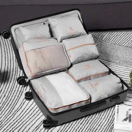 7 Reise-Organizer für Ordnung im Koffer grau/orange
