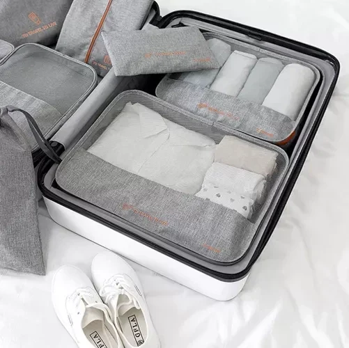 7 Reise-Organizer für Ordnung im Koffer grau/orange