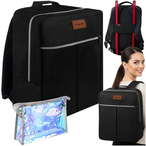 1 Reiserucksack mit Kosmetiktasche für Handgepäck, schwarz