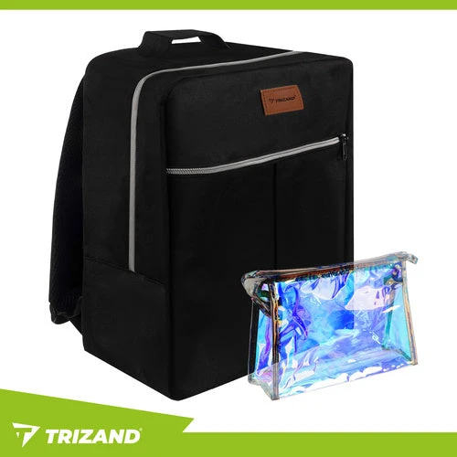 1 Reiserucksack mit Kosmetiktasche für Handgepäck, schwarz