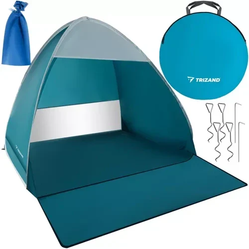 2-Personen Pop-Up-Strandzelt mit Moskitonetz, blau weiß