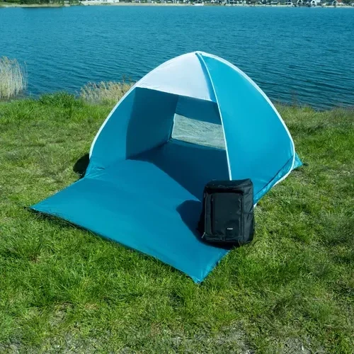 2-Personen Pop-Up-Strandzelt mit Moskitonetz, blau weiß