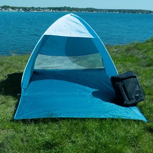 2-Personen Pop-Up-Strandzelt mit Moskitonetz, blau weiß