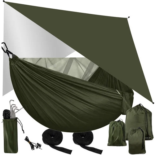 2er Hängematten-Set mit Moskitonetz und UV-Schutz, khaki