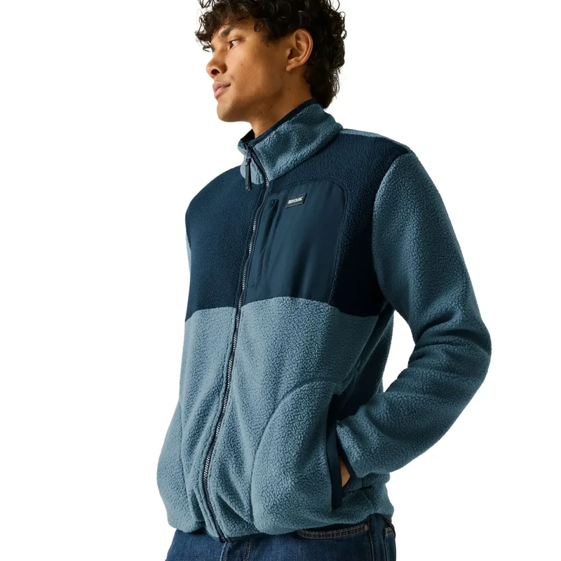 Regatta Men's Frankie Borg Colour Block Full-Zip Fleece - Grey Mirage/Navy