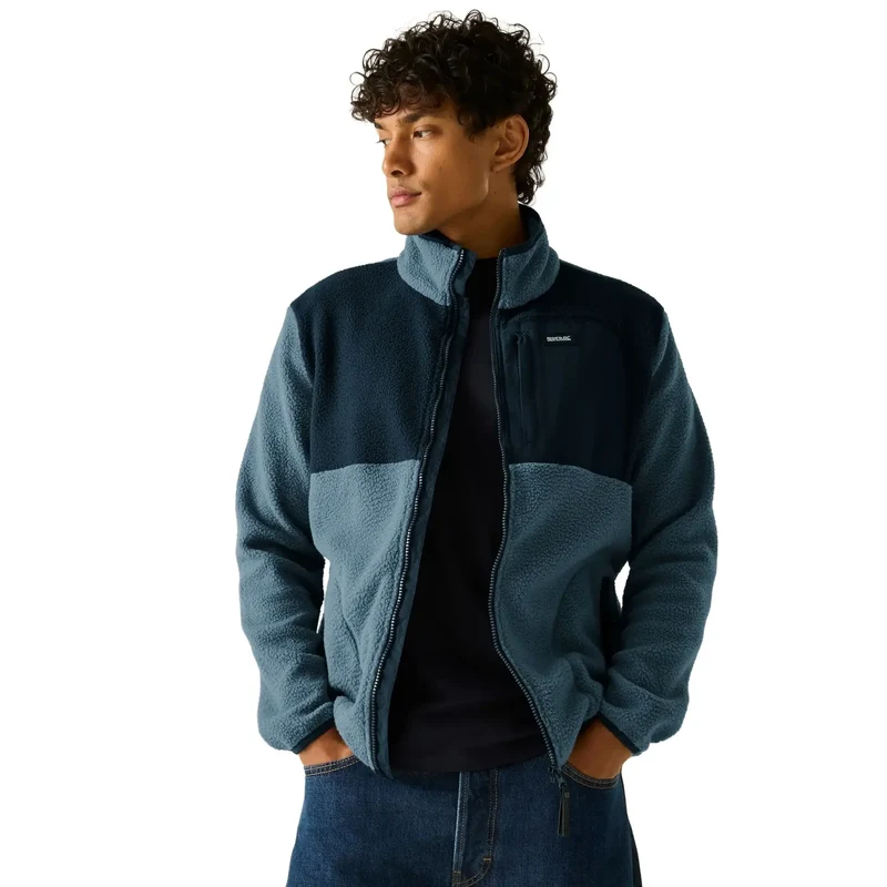 Regatta Men's Frankie Borg Colour Block Full-Zip Fleece - Grey Mirage/Navy