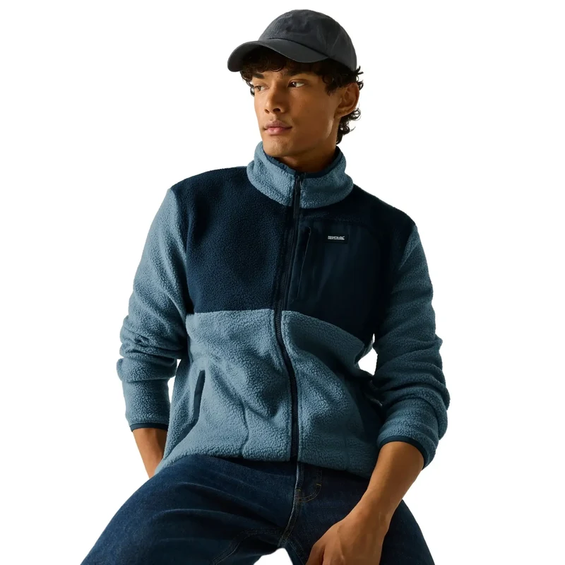 Regatta Men's Frankie Borg Colour Block Full-Zip Fleece - Grey Mirage/Navy