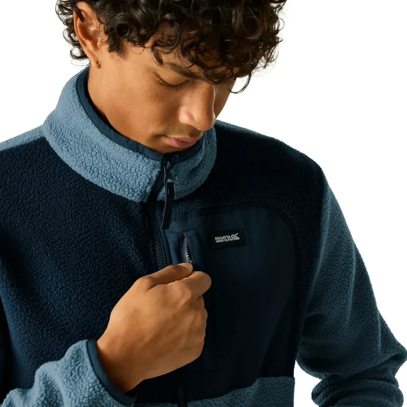 Regatta Men's Frankie Borg Colour Block Full-Zip Fleece - Grey Mirage/Navy