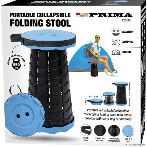 Prima Portable Collapsible Folding Camping Stool - Black
