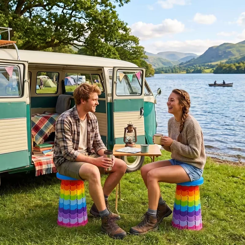 Prima Portable Collapsible Folding Camping Stool - Rainbow