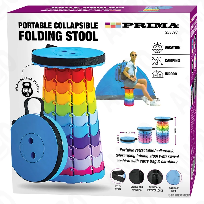 Prima Portable Collapsible Folding Camping Stool - Rainbow