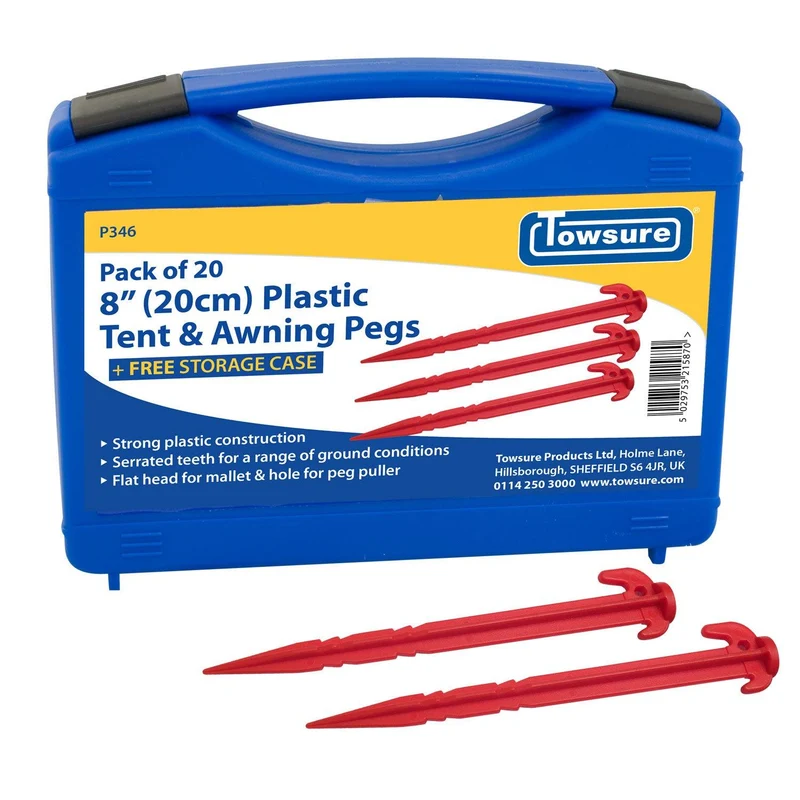 20cm Plastic Tent & Awning Pegs - Pack of 20