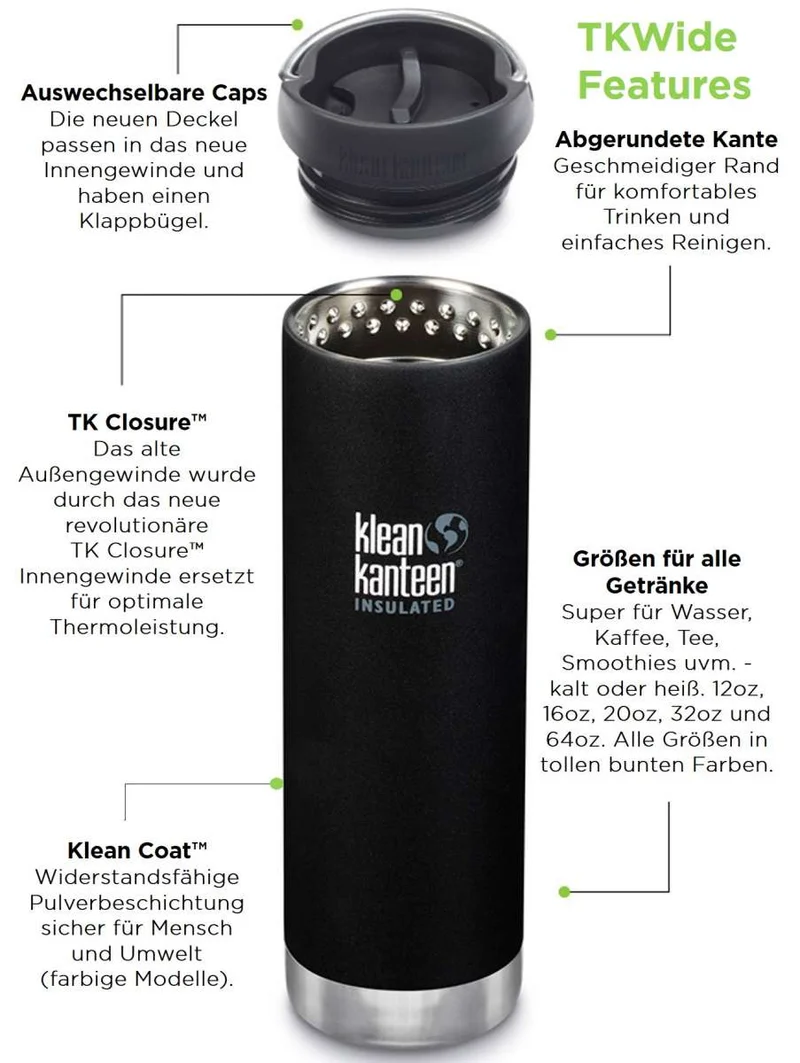 Klean Kanteen TK Wide 592ml, Loop Cap, brushed stainless