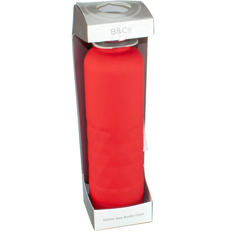B&Co 500ml Geo Rubberised Finish Bottle Flask - Red