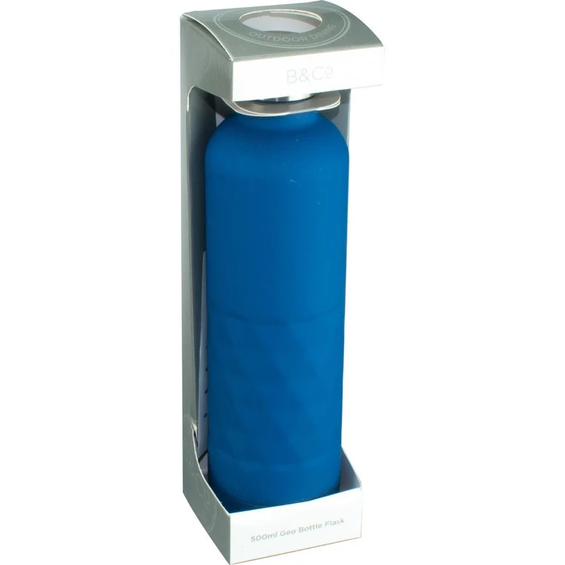 B&Co 500ml Geo Rubberised Finish Bottle Flask - Navy