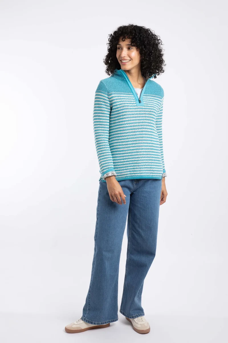 Weird Fish Juliet Women's 1/4 Zip Macaroni Sweater - Arctic Blue