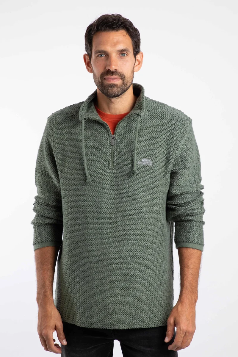 Weird Fish Cruiser Men's 1/4 Zip Macaroni Sweatshirt - Army Green