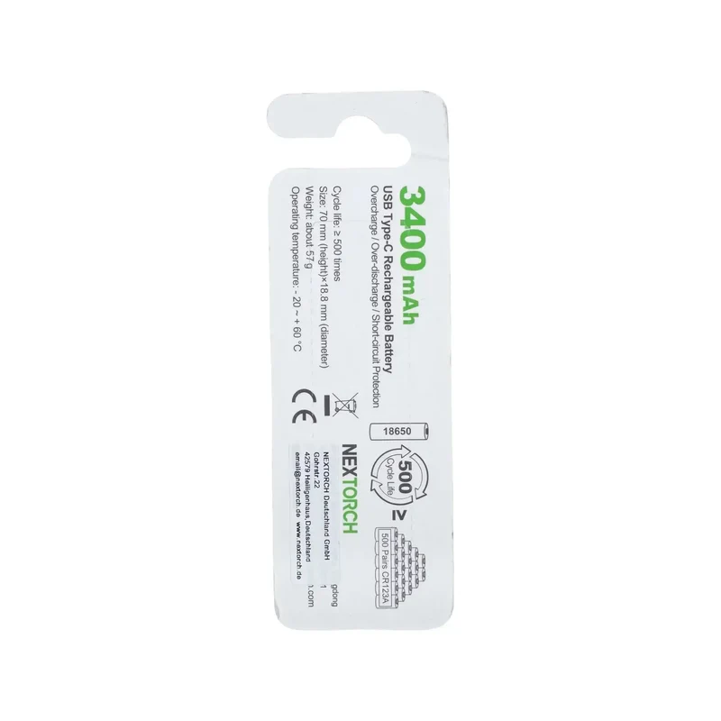Akku 18650 USB Li-Ion 3.6V 3.400 mAh