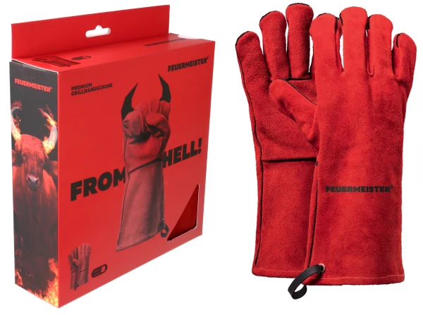 Feuermeister Grillhandschuh, Gr. 12 Spaltleder Rot