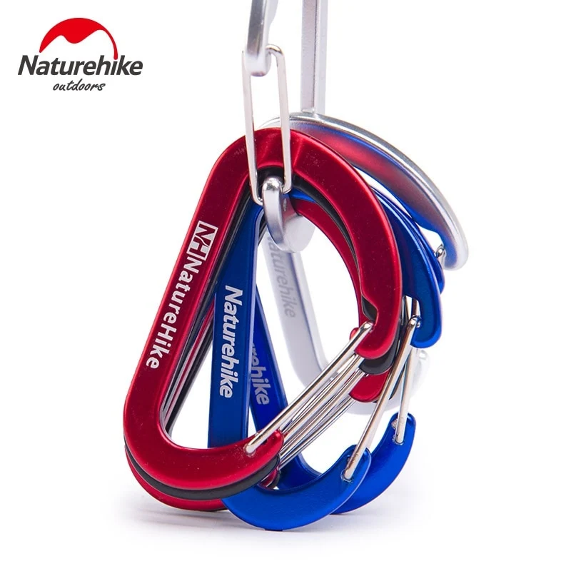 4 Pcs Naturehike Flat D Shape Camping Carabiner Aluminum Survival Camping Equipment EDC Paracord Buckles Hooks Key Chain 6.5cm