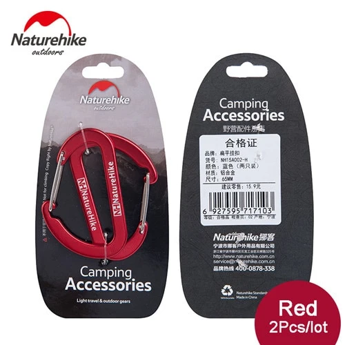 4 Pcs Naturehike Flat D Shape Camping Carabiner Aluminum Survival Camping Equipment EDC Paracord Buckles Hooks Key Chain 6.5cm