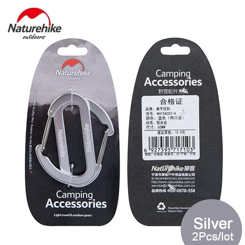 4 Pcs Naturehike Flat D Shape Camping Carabiner Aluminum Survival Camping Equipment EDC Paracord Buckles Hooks Key Chain 6.5cm
