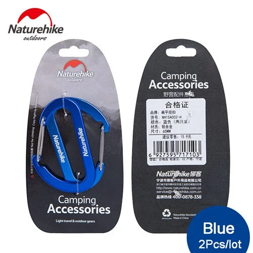 4 Pcs Naturehike Flat D Shape Camping Carabiner Aluminum Survival Camping Equipment EDC Paracord Buckles Hooks Key Chain 6.5cm