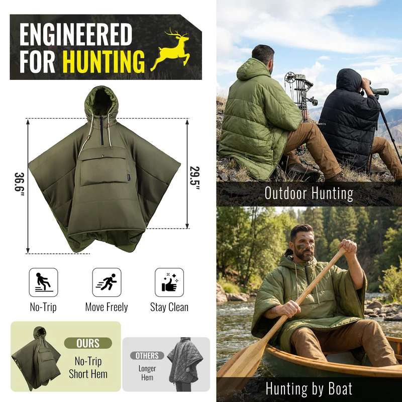 MURANO 180 Wearable 3-in-1 Convertible Camping Poncho with Kangaroo Pocket