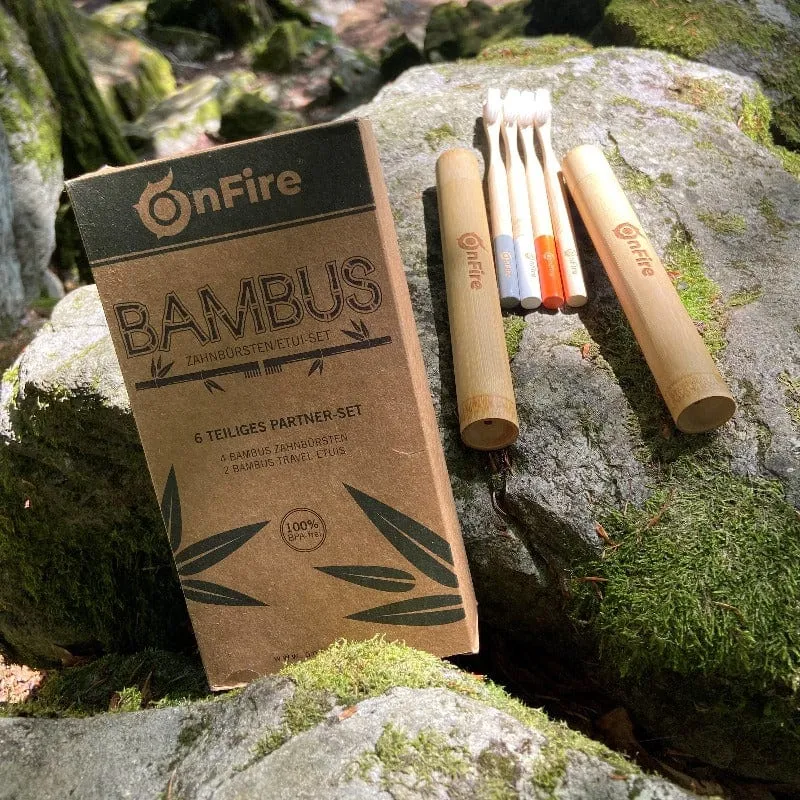 Bambus-Set, 4 Zahnbürsten + 2 Reiseetuis