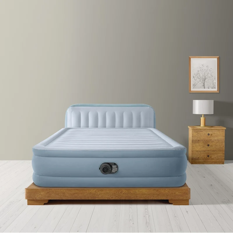 Luftbett Deluxe Plush Headboard, 152x236x86cm, mit FastFill Pumpe