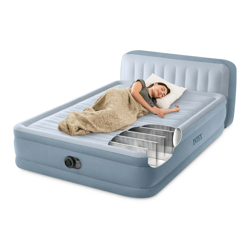Luftbett Deluxe Plush Headboard, 152x236x86cm, mit FastFill Pumpe