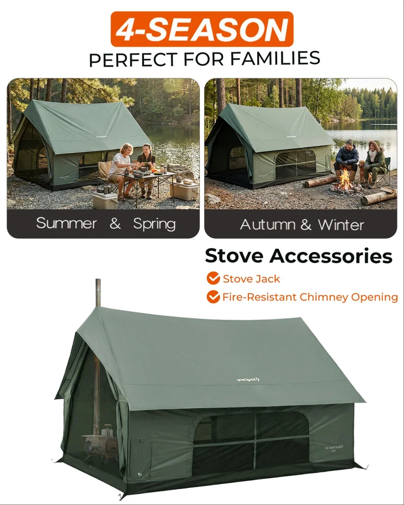 MOUNTAIN IN C5 Canvas Hot Tent | 5-6 Person Cabin Tent with Stove Jack