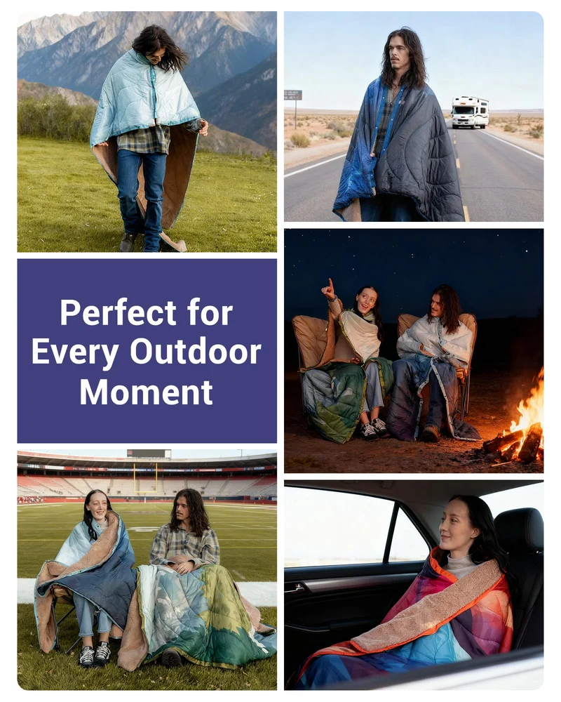 Boho Printed Wearable Camping Blanket | Large Sherpa & Water-Resistant Picnic Blanket for Outdoor Concerts, Beach & Travel