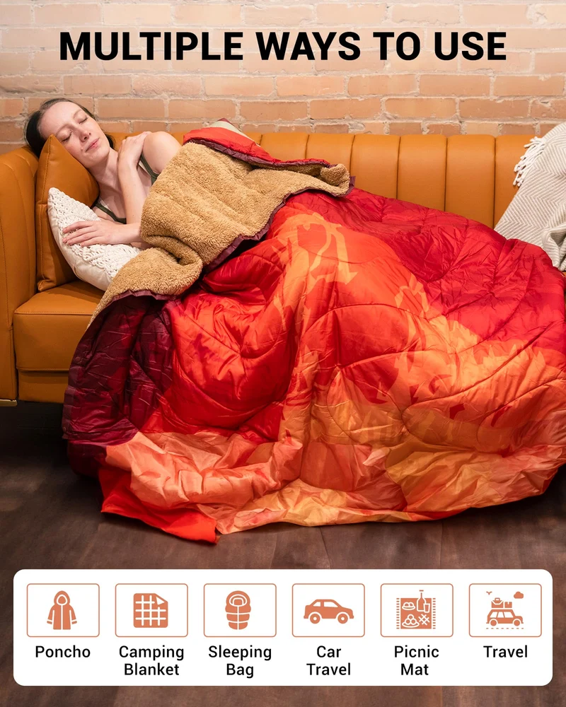 Boho Printed Wearable Camping Blanket | Large Sherpa & Water-Resistant Picnic Blanket for Outdoor Concerts, Beach & Travel