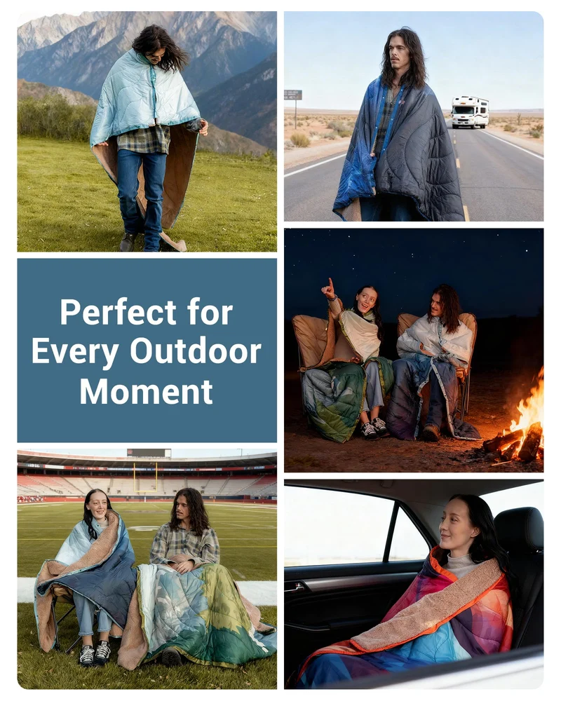 Boho Printed Wearable Camping Blanket | Large Sherpa & Water-Resistant Picnic Blanket for Outdoor Concerts, Beach & Travel