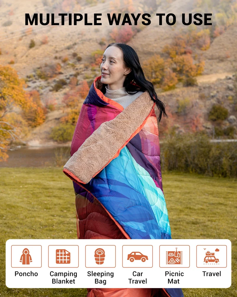 Boho Printed Wearable Camping Blanket | Large Sherpa & Water-Resistant Picnic Blanket for Outdoor Concerts, Beach & Travel
