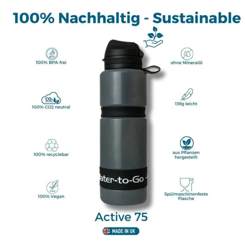 Water to Go Active 75 Trinkflasche 0.75 Liter mit integriertem Wasserfilter