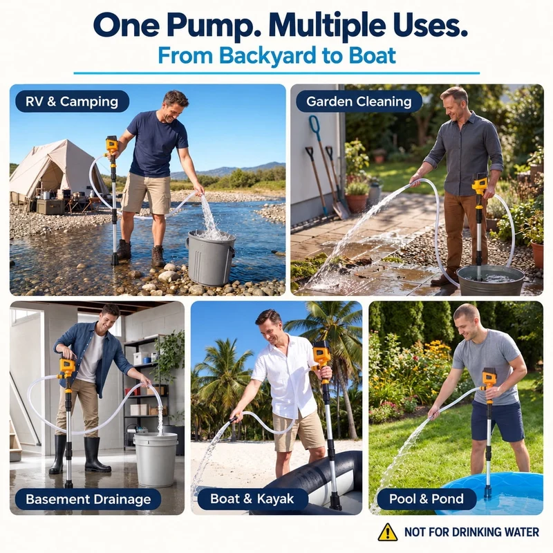 SUGIFT Water Transfer Pump with 840 GPH Brushless Motor and 32 ft Lift, Cordless Stick Pump Compatible with DeWalt 20V MAX Battery for Pool, Rain Barrel, Boat and Basement Drainage, Tool Only