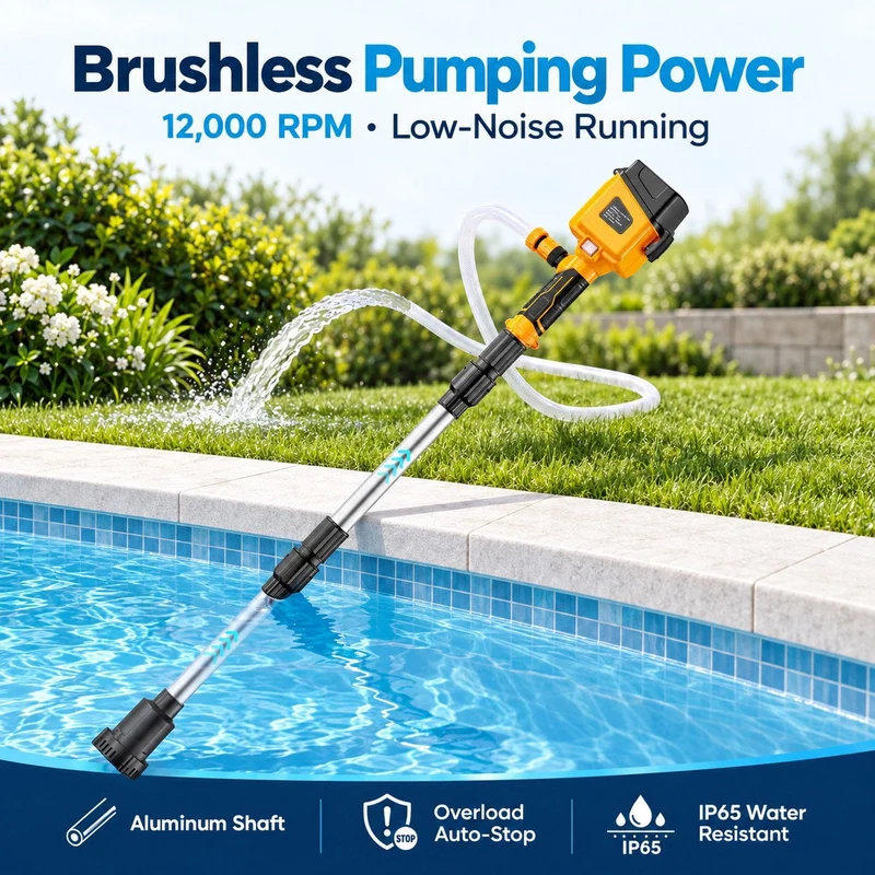 SUGIFT Water Transfer Pump with 840 GPH Brushless Motor and 32 ft Lift, Cordless Stick Pump Compatible with DeWalt 20V MAX Battery for Pool, Rain Barrel, Boat and Basement Drainage, Tool Only
