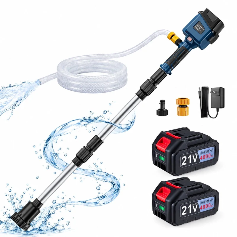SUGIFT Water Transfer Pump with 840 GPH Brushless Motor and 32 ft Lift, Cordless Stick Pump with Two 21V Batteries and Charger for Pool, Rain Barrel, Boat and Basement Drainage