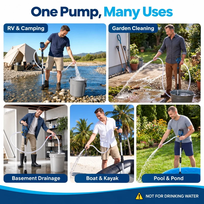 SUGIFT Water Transfer Pump with 840 GPH Brushless Motor and 32 ft Lift, Cordless Stick Pump with Two 21V Batteries and Charger for Pool, Rain Barrel, Boat and Basement Drainage