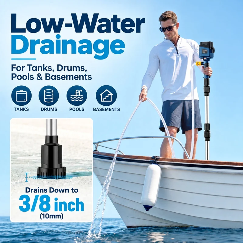SUGIFT Water Transfer Pump with 840 GPH Brushless Motor and 32 ft Lift, Cordless Stick Pump with Two 21V Batteries and Charger for Pool, Rain Barrel, Boat and Basement Drainage