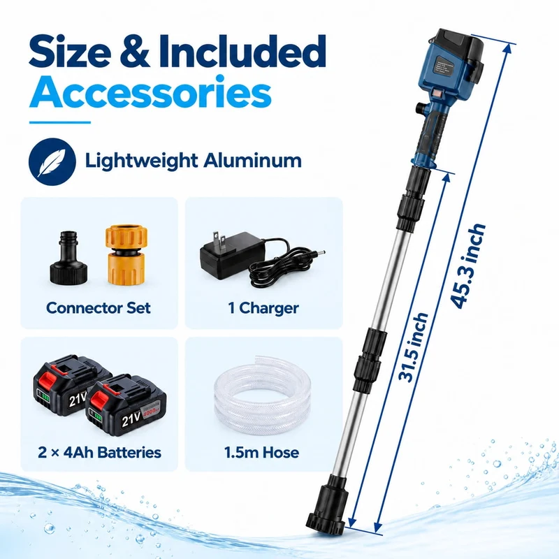 SUGIFT Water Transfer Pump with 840 GPH Brushless Motor and 32 ft Lift, Cordless Stick Pump with Two 21V Batteries and Charger for Pool, Rain Barrel, Boat and Basement Drainage